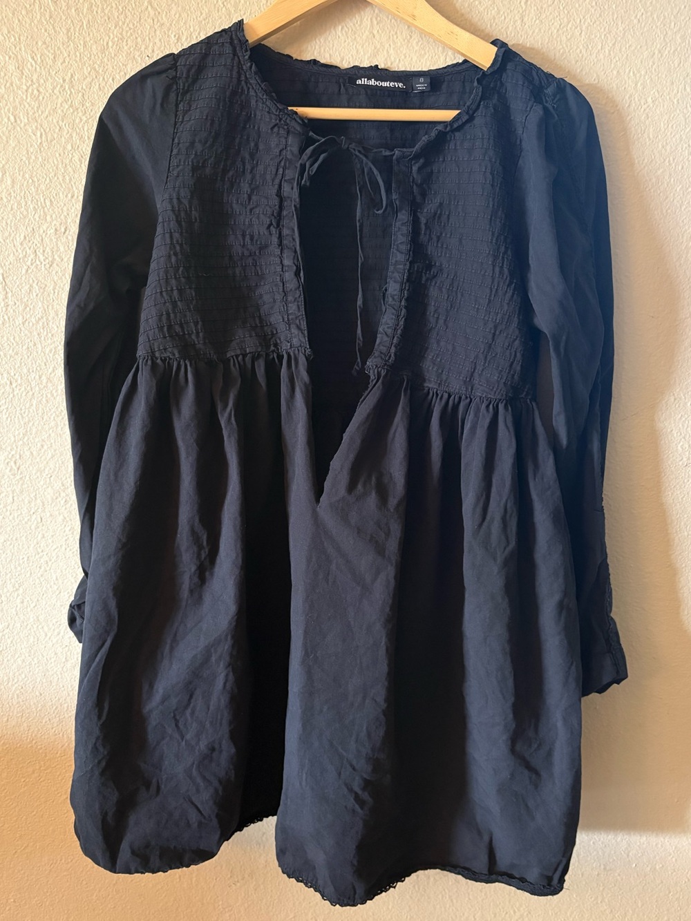 All About Eve Black Cotton Tunic Dress Size 8 Boho Lagenlook Minimalist